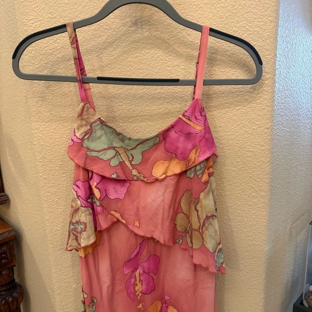 Vintage JAMS WORLD Women Tiered Batik Hibiscus Pink Floral Dress Size Small - Picture 2 of 8